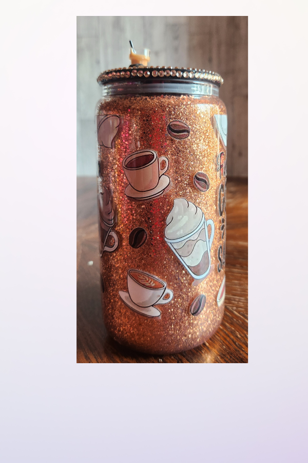 Glass Can Tumbler with Bling Lid Coffee & Sarcasm