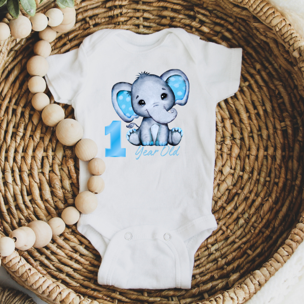 Milestone Baby Blue Elephant Onesies