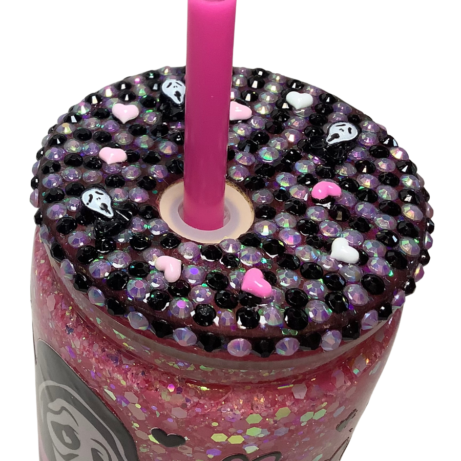 Halloween You Hang Up Glass Can Snow Globe Tumbler with Bling lid