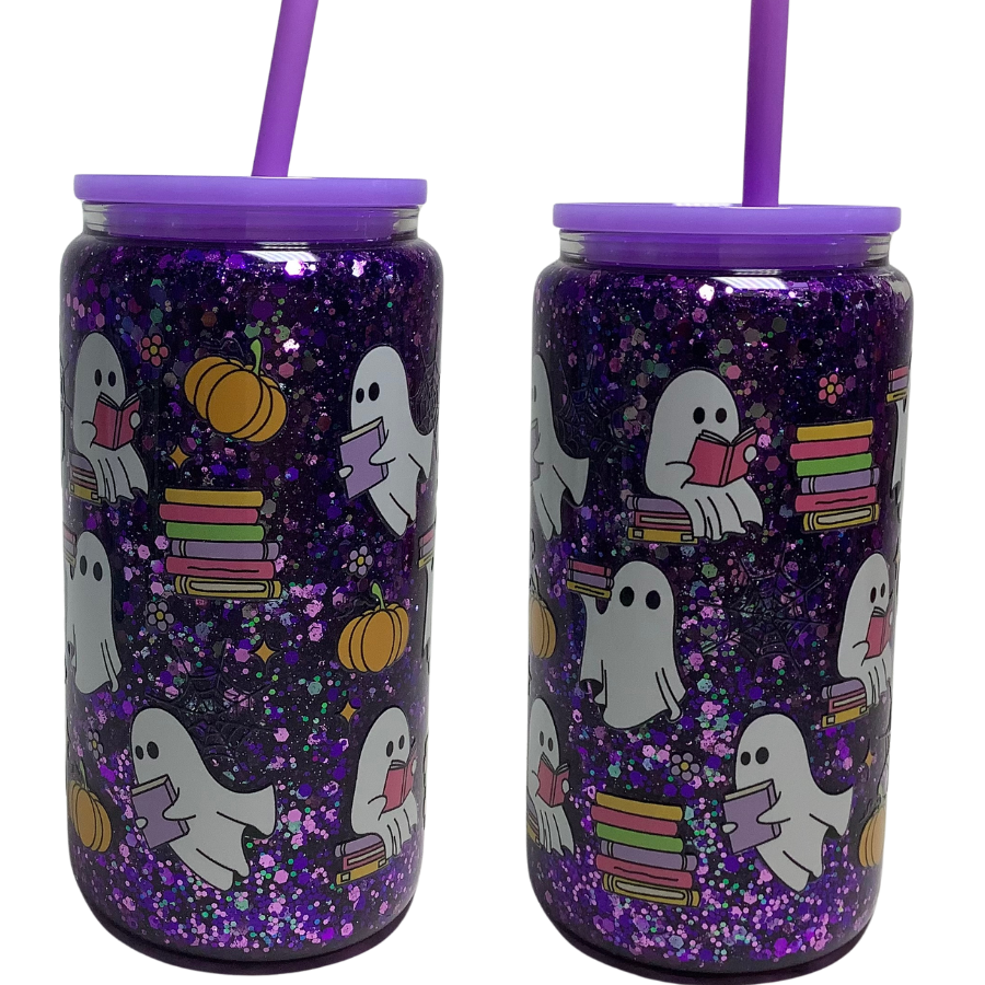 Ghost and Book Glass Can Tumbler