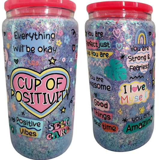 Glass Can Tumbler- Cup of Positivity