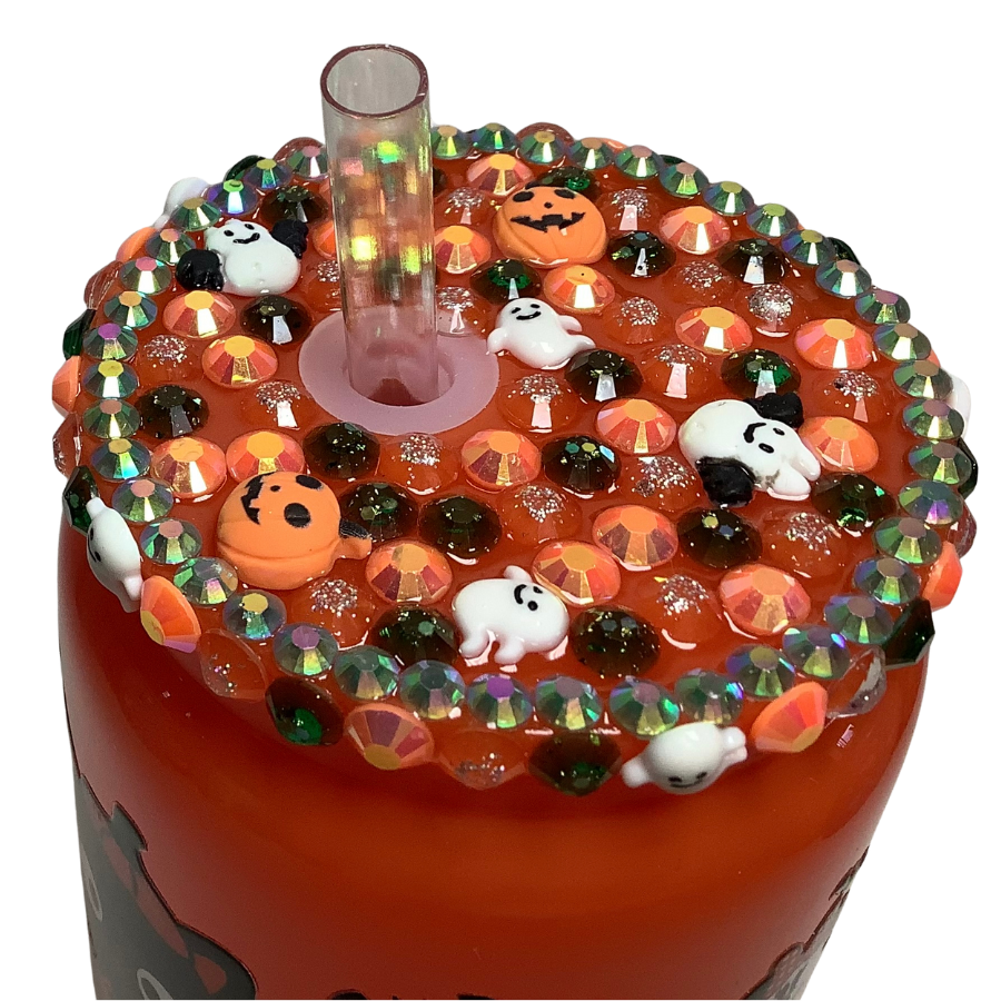 Glass Can Tumbler- Halloween Kitty with Bling Lid