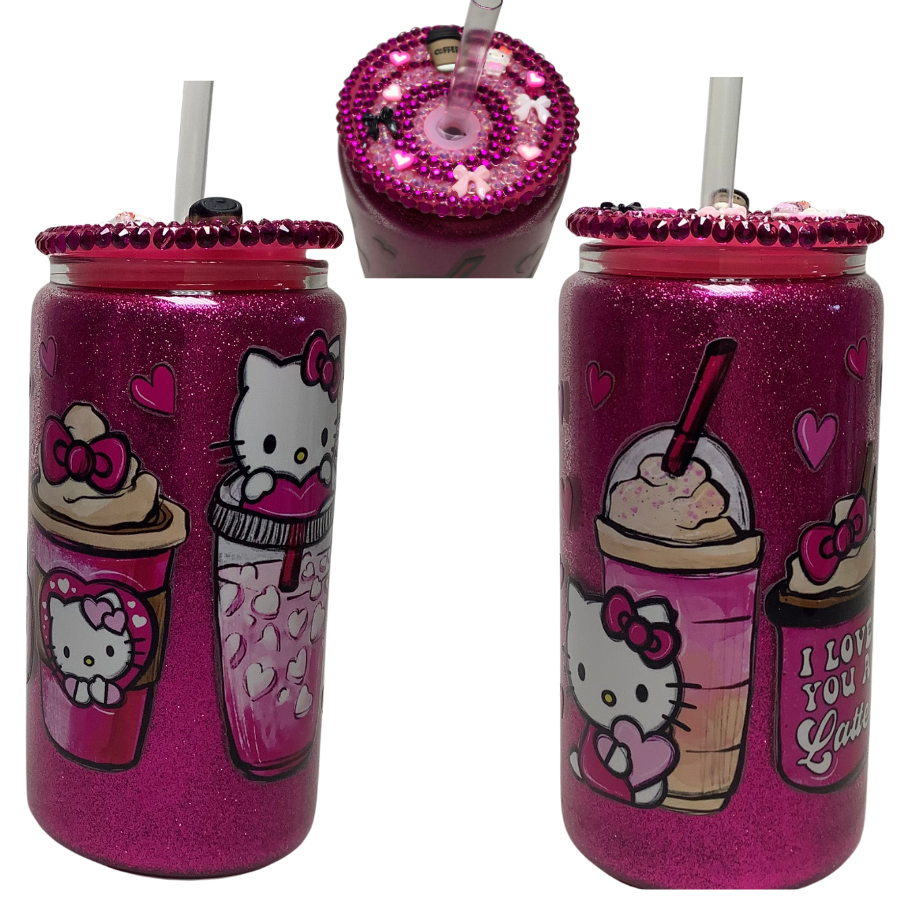 Glass Can Sparkle Tumbler- Kitty Latee