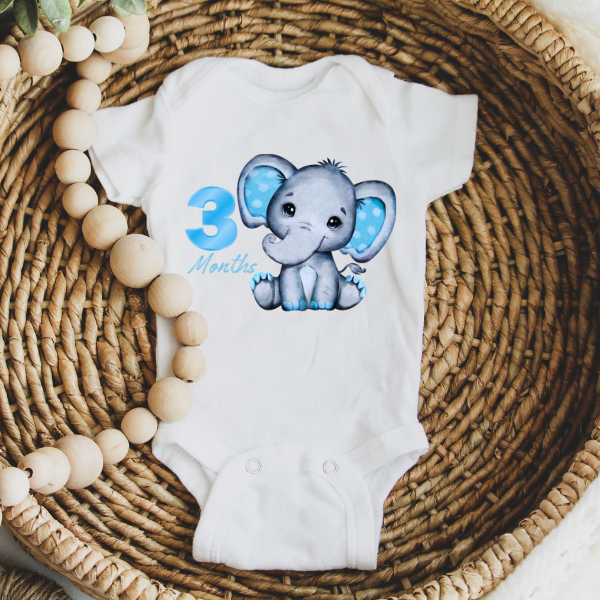 Milestone Baby Blue Elephant Onesies